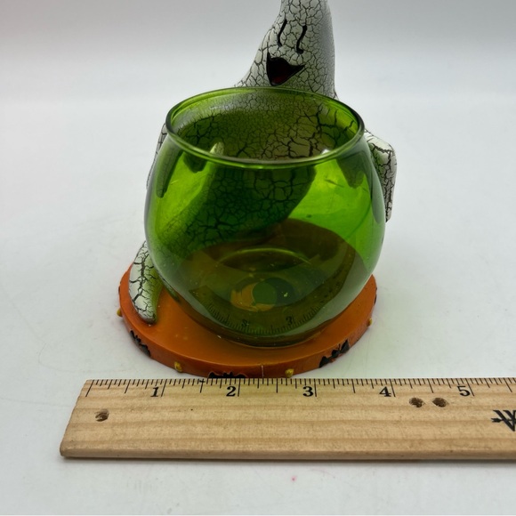 Rare Vtg Kirkland's Halloween Crackled Ghost Candleholder w Green Glass Votive - Picture 4 of 15